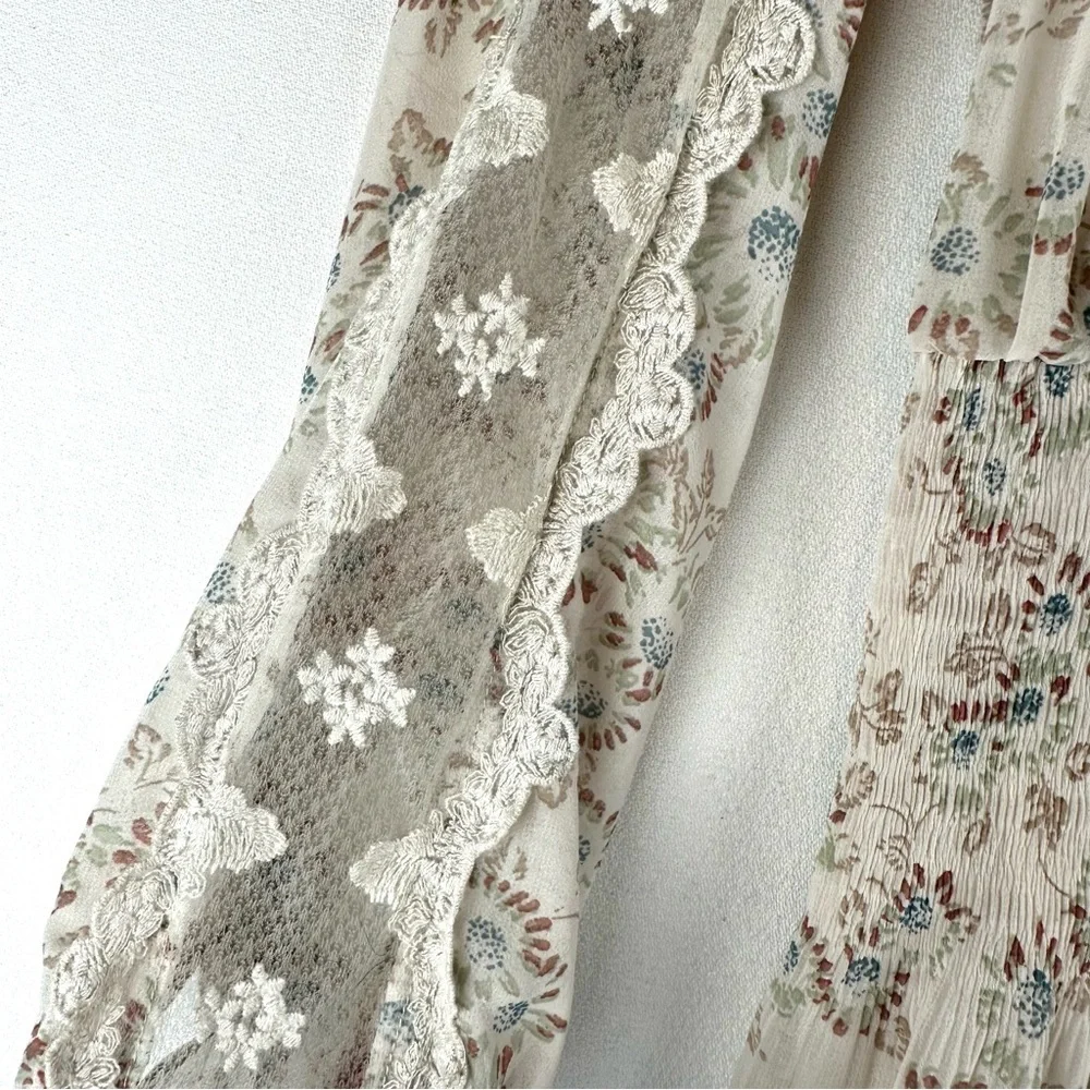 Free People Floral Charlotte Smock Lace Midi Dress Feminine Cottagecore